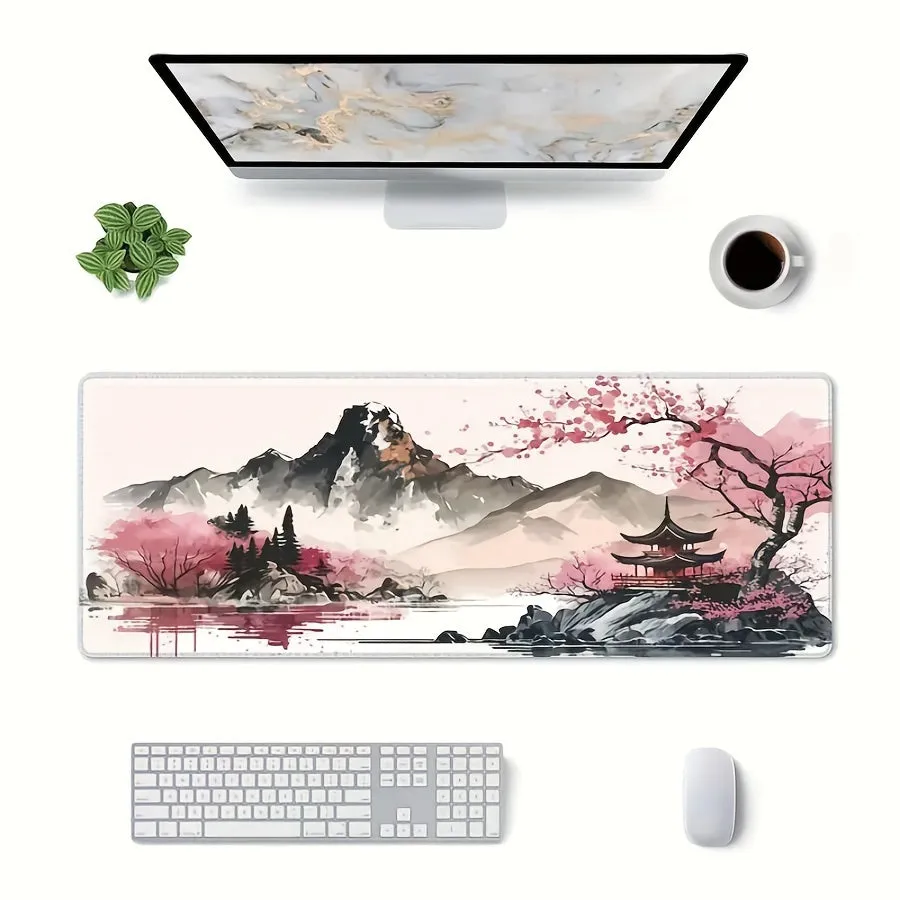 Watercolor Cherry Blossom Large Gaming Mouse Pad Embrace Japanese Style in Your Workspace