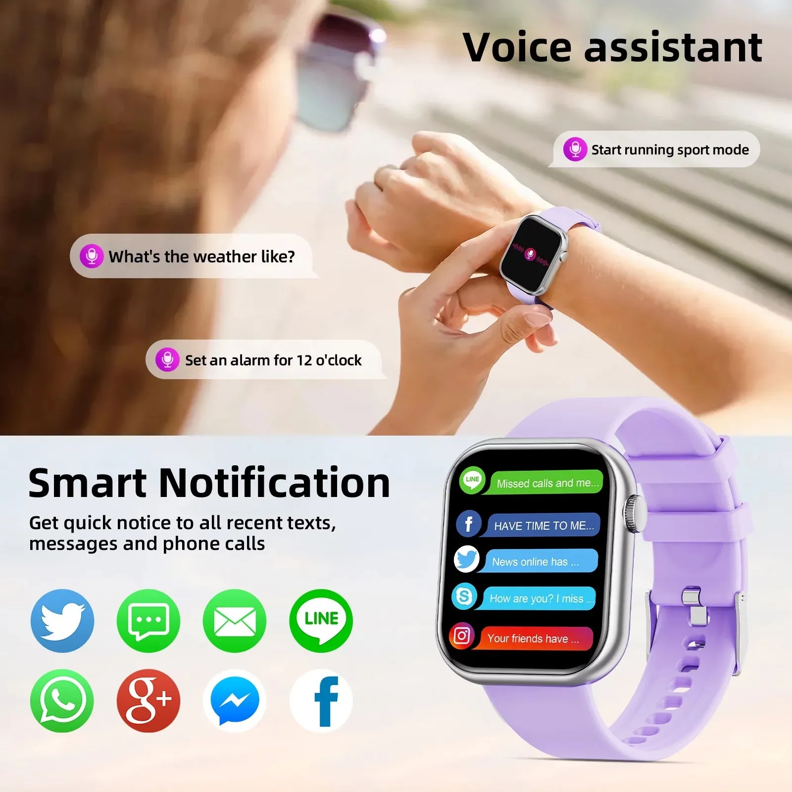 Women'S Smart Watch 1.85 Inches, with Answer/Make Calls/Message Reminders Function, with Activity Fitness Tracker Pedometer, Suitable for Android Iphone Devices (Purple)