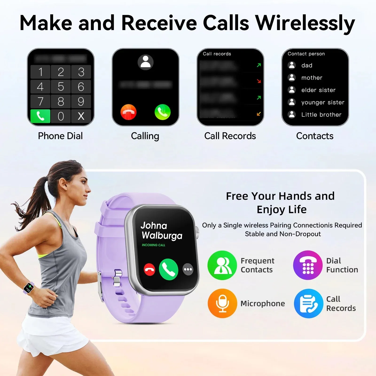 Women'S Smart Watch 1.85 Inches, with Answer/Make Calls/Message Reminders Function, with Activity Fitness Tracker Pedometer, Suitable for Android Iphone Devices (Purple)